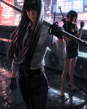 GUWEIZ Digital Art of Warrior Girls with Swords
