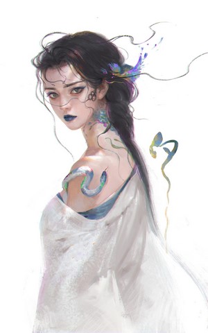 Fantasy girl with snake and dark hair