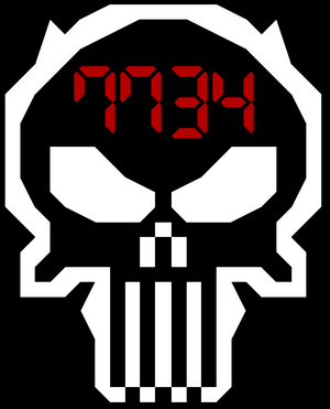 Skull with digital numbers 7734