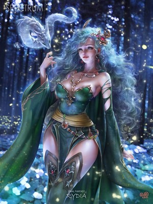 Rydia from Final Fantasy with a spectral dragon