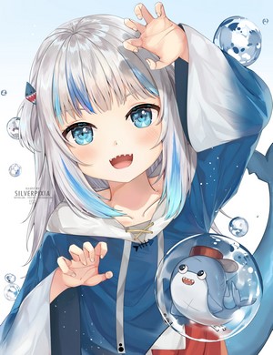 Gawr Gura from Hololive, anime girl with blue eyes and silver hair