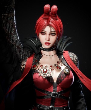 Redhead woman with heterochromia and wings