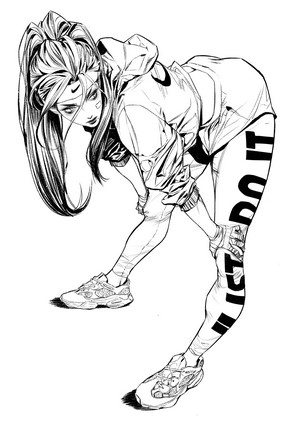 Woman in Nike athletic wear with 'Just Do It' leggings