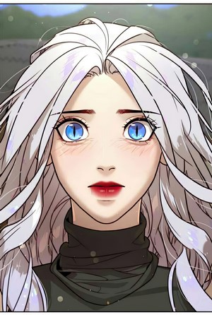Hayan from Manhwa with long white hair and blue eyes