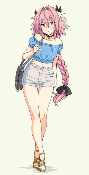 Astolfo in Casual Blue Shirt and Jean Shorts