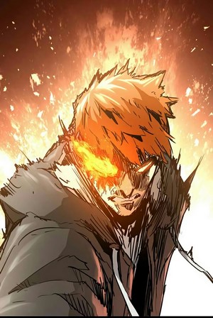 Man with glowing eyes and fire hair