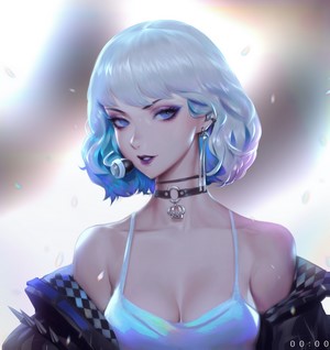 Woman with blue hair and choker