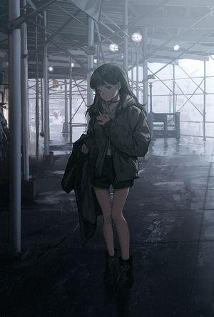 Anime girl with black hair smoking