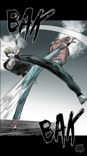 Two men fighting with kicks