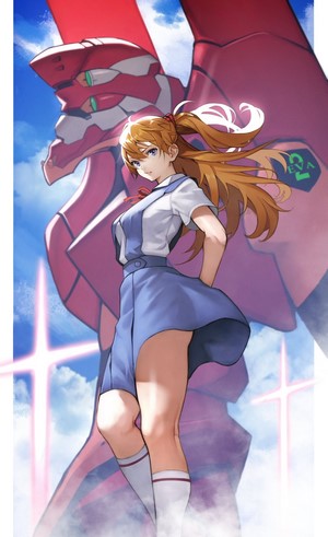 Asuka Langley Soryu with EVA Unit 02 in Neon Genesis Evangelion