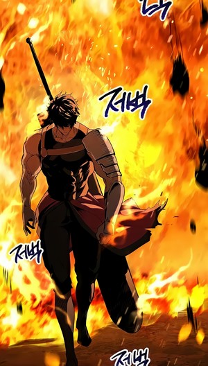 Man with sword in fire