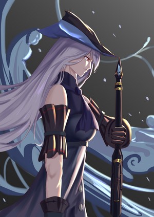 Anime girl with a staff and hat