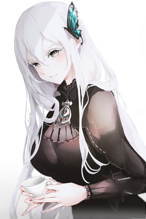 Echidna from Re:Zero Kara Hajimeru Isekai Seikatsu holding a cup