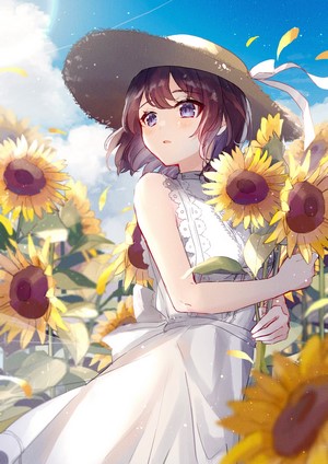 Oyuyu Anime Girl with Sunflowers and Straw Hat