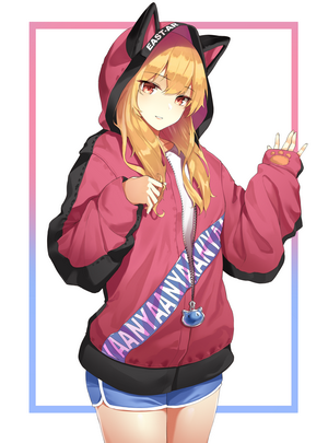 Anime girl with cat ears wearing a hooded jacket