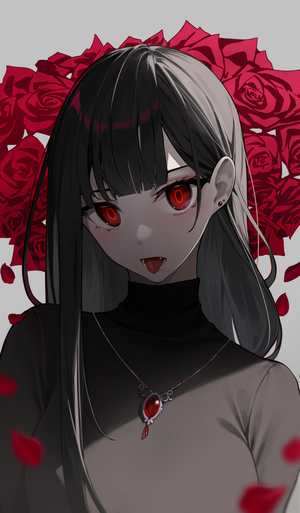 Anime Girl with Red Eyes and Roses