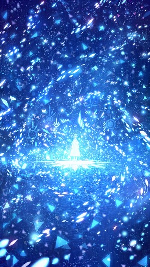 Fantasy art with blue particles and a glowing figure