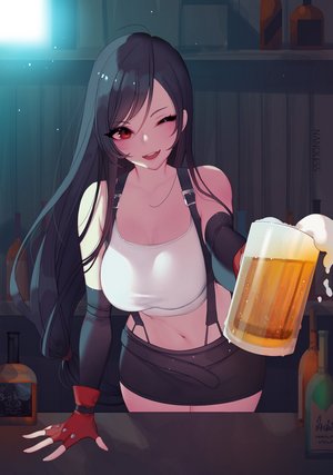 Tifa Lockhart Holding Beer Mug at Bar