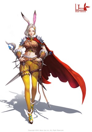 Fantasy warrior woman with bunny ears and sword
