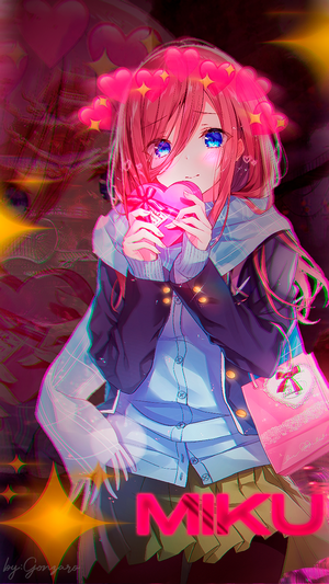 Nakano Miku from Gotoubun no Hanayome holding a heart-shaped gift