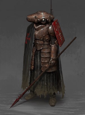 Robot knight with spear and shield by Mike Franchina