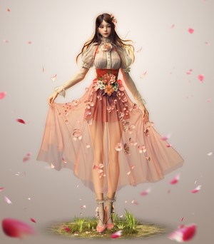 Fantasy girl with flowers and petals