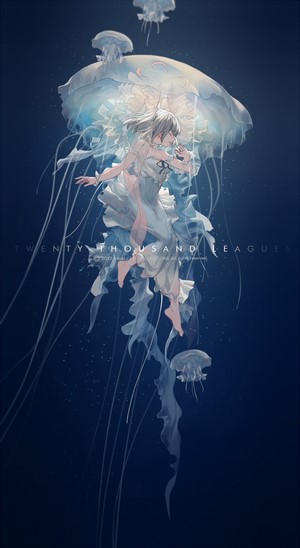 Anime Girl Underwater with Jellyfish