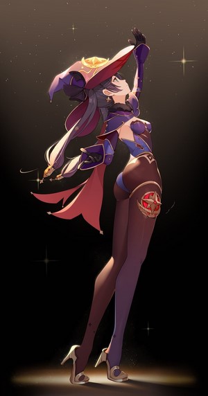 Mona from Genshin Impact looking up at stars