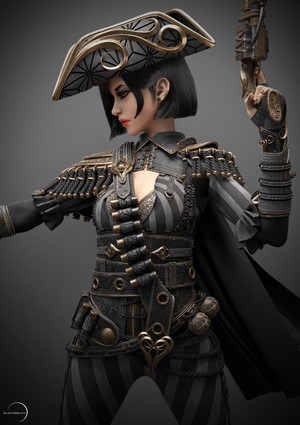 Steampunk pirate woman with gun