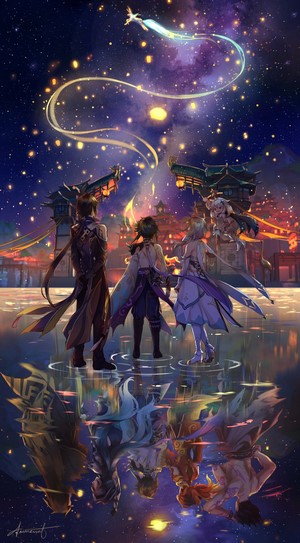 Genshin Impact Characters Beneath Starry Sky