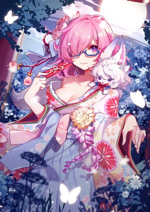 Mash Kyrielight from Fate/Grand Order wearing glasses and kimono