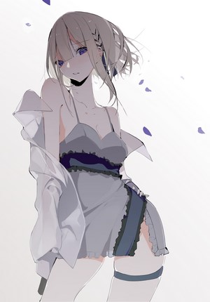 Anime girl with purple eyes and ash blonde hair