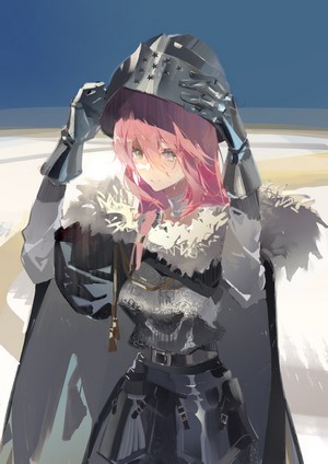 Anime girl with pink hair in armor