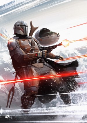The Mandalorian and Grogu from Star Wars in action