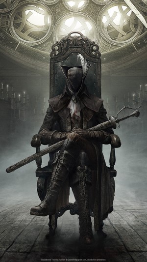 Lady Maria from Bloodborne sitting on a throne