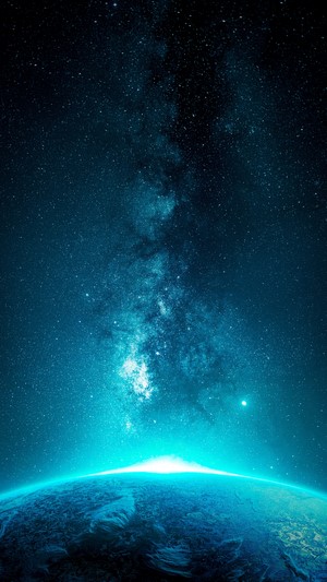 Blue Planet with Milky Way in Space