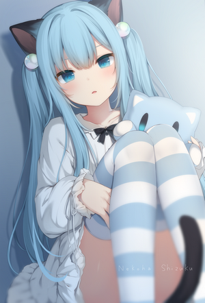Amashiro Natsuki with Blue Hair and Cat Ears