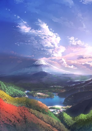 Mount Fuji and Lake Landscape Digital Art