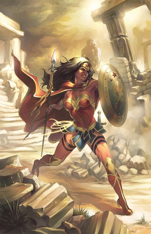 Wonder Woman with Spear and Shield in Ruins