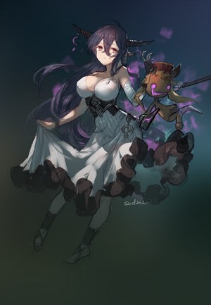 Anime girl with horns and a doll