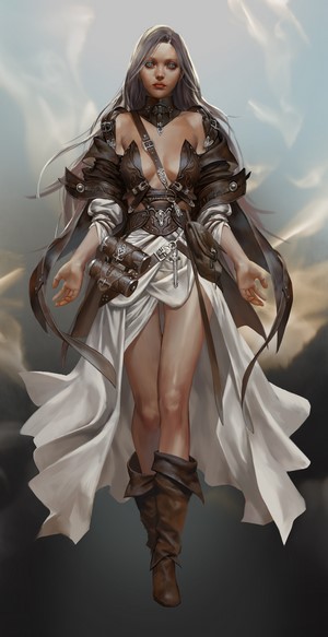 Fantasy woman with long hair and leather armor