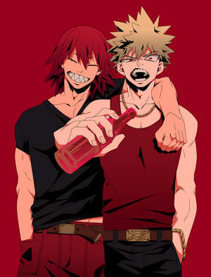 Katsuki Bakugou and Eijiro Kirishima with a bottle