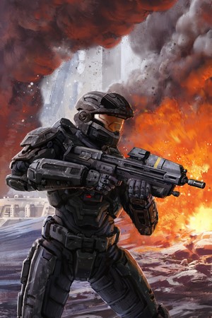 Master Chief from Halo in a battle
