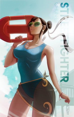 Chun-Li from Street Fighter with a life preserver