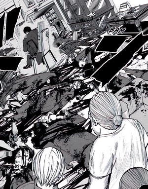 Manga panel from Sakamoto Days with dead bodies