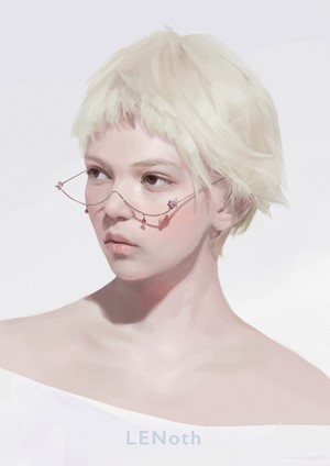 Artwork of a woman with blonde hair and glasses