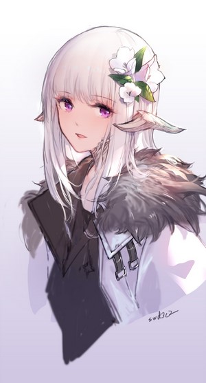 Anime girl with white hair and purple eyes