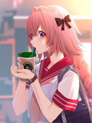 Astolfo in Sailor Uniform Drinking Matcha
