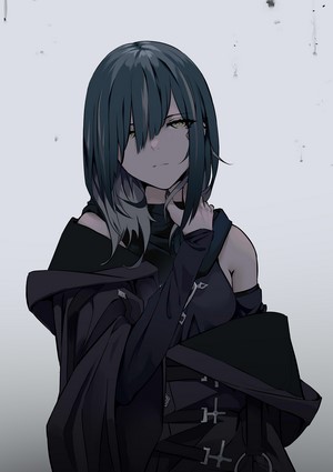 Anime girl with dark hair and cloak