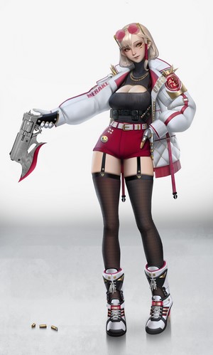 Anime girl with gun and red shorts